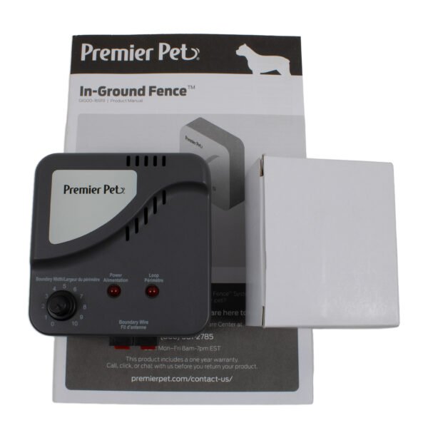 Premier-Pet-RFA-582-Replacement-Dog-Fence-Transmitter-with box Premier Pet RFA-582 Replacement Dog Fence Transmitter front.